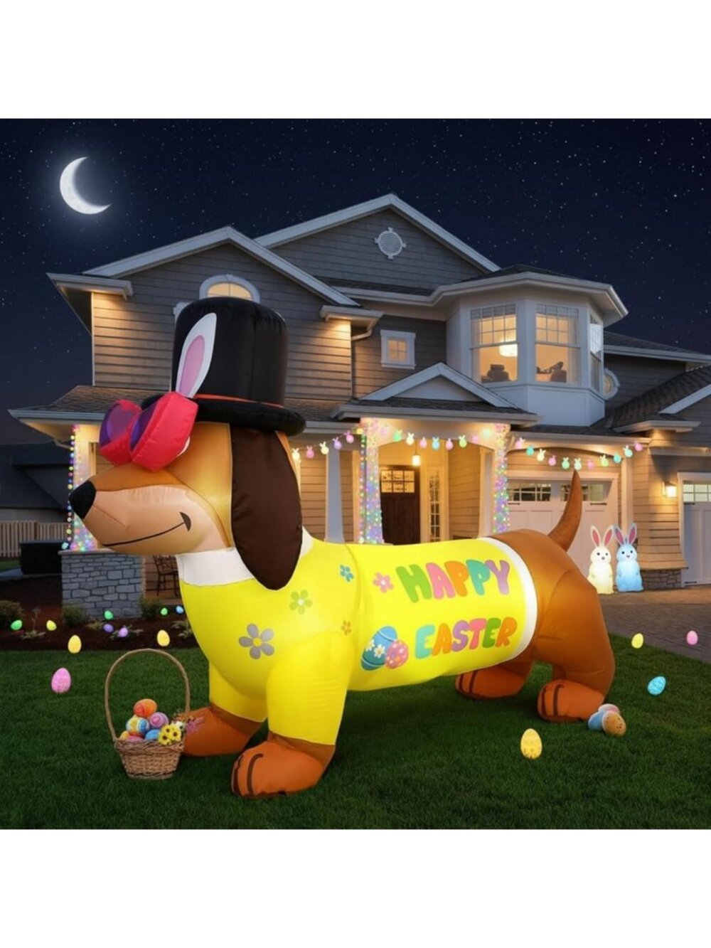 Easter Dachshund Inflatable 5.3 ft with LED Lights - Outdoor Garden Decor for